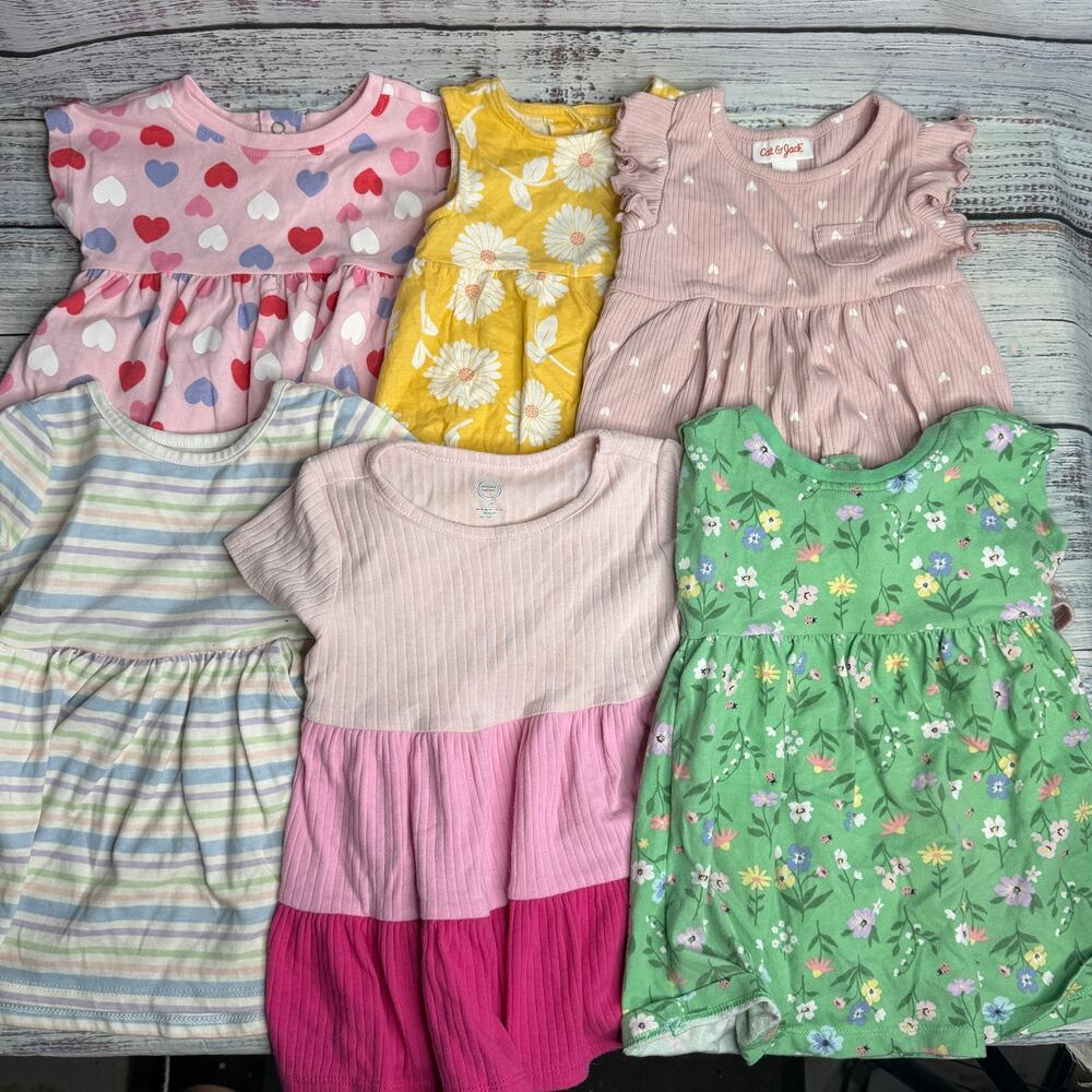 Baby Girls Clothes Lot 6 Piece Cat & Jack Old Navy Floral Dresses Outfit 12 Mo